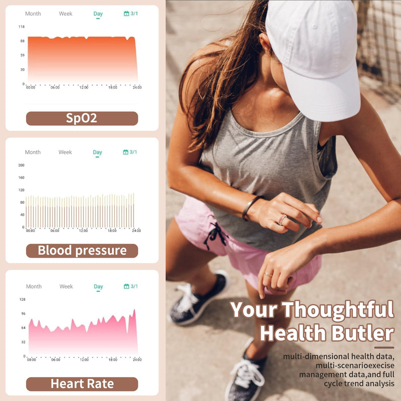 Smart Ring for Women-Men,Health-Fitness Tracker with Heart Rate, Sleep Monitor, Blood Oxygen, HRV, 128 Sports Modes, IP68 Waterproof, Gesture Control, No Subscription Fee,with iOS & Android (10) Rose Gold 10
