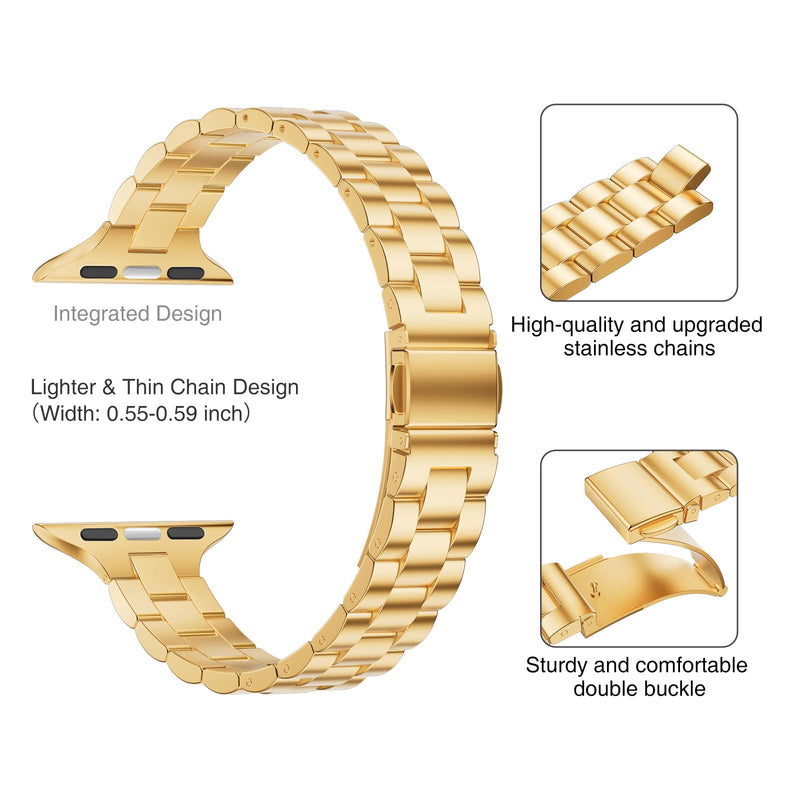 Thin Band Compatible with Apple Watch 42mm 44mm 45mm 49mm, Premium Stainless Steel Metal Replacement Adjustable Wristband Strap for iWatch Ultra SE Series 8/7/6/5/4/3/2/1 Women Men(2 Pack)