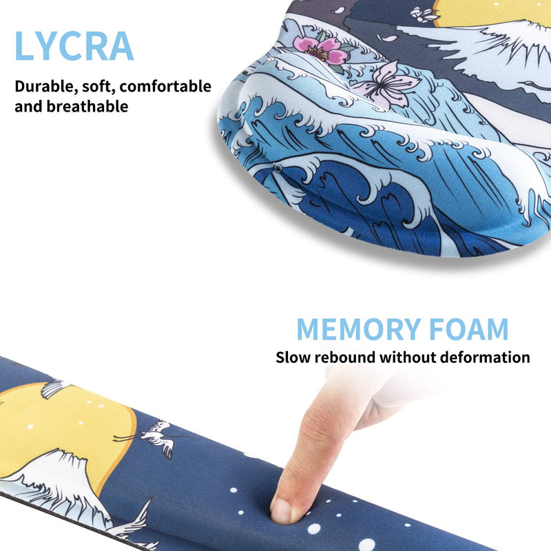 AORTDES Memory Foam Ergonomic Keyboard Mouse Pad Wrist Support Set - Non Slip Mousepad Wrist Rest for Computer/Gaming/Office - Comfortable for Easy Typing & Pain Relief(Fujiyama & Moon & White Crane) Kwrp-01a