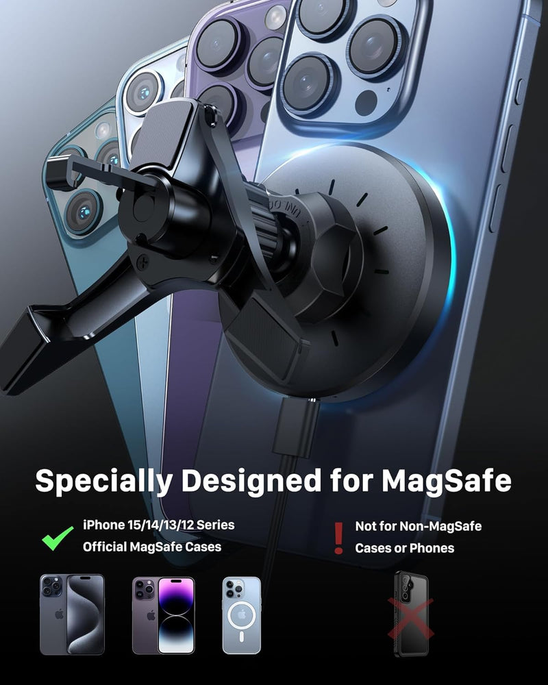 YOSH Mag-Safe Car Mount Charger for Mercedes Benz/Mini Cooper 2020-23&Countryman, Audi A1, Mercedes Benz Car Accessories, 15W Fast Charging Magnetic Wireless Charger for iPhone 16 15 14 13 12 Series Fast Charging Design