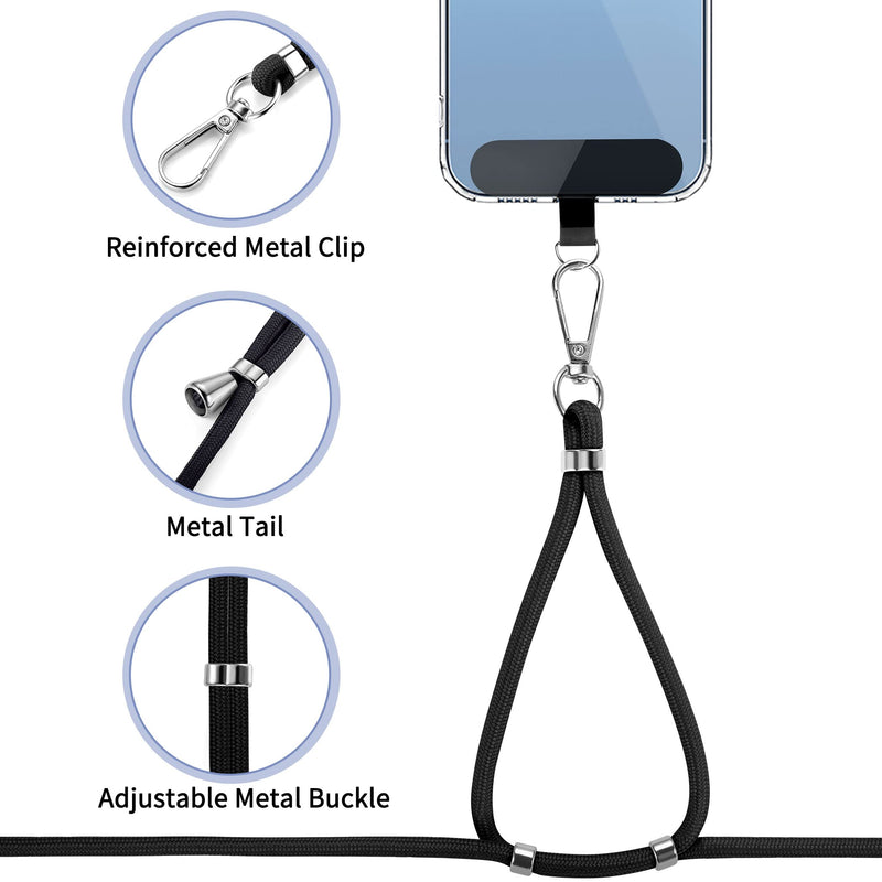 CACOE Cell Phone Lanyard 2 Pack-1× Adjustable Neck Strap,1× Wrist Strap,2× Pads,Universal Crossbody,Multifuctional Compatible with Most Smartphones(Black) Black