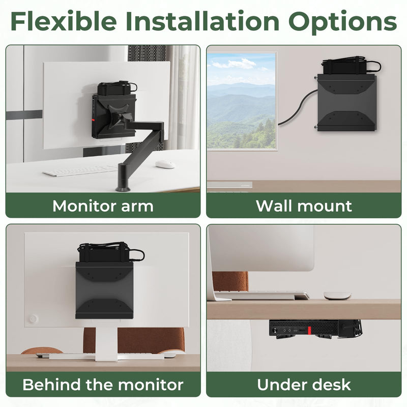 4-in-1 Mini PC VESA Mount for Lenovo ThinkCentre M600 M700 M710Q M715Q M720Q M73 M75Q M800Z M900 M910Q, Under Desk and Wall Mount & Attach to Monitor Arm Mount with Cable Straps for Ultra-Clean Setup