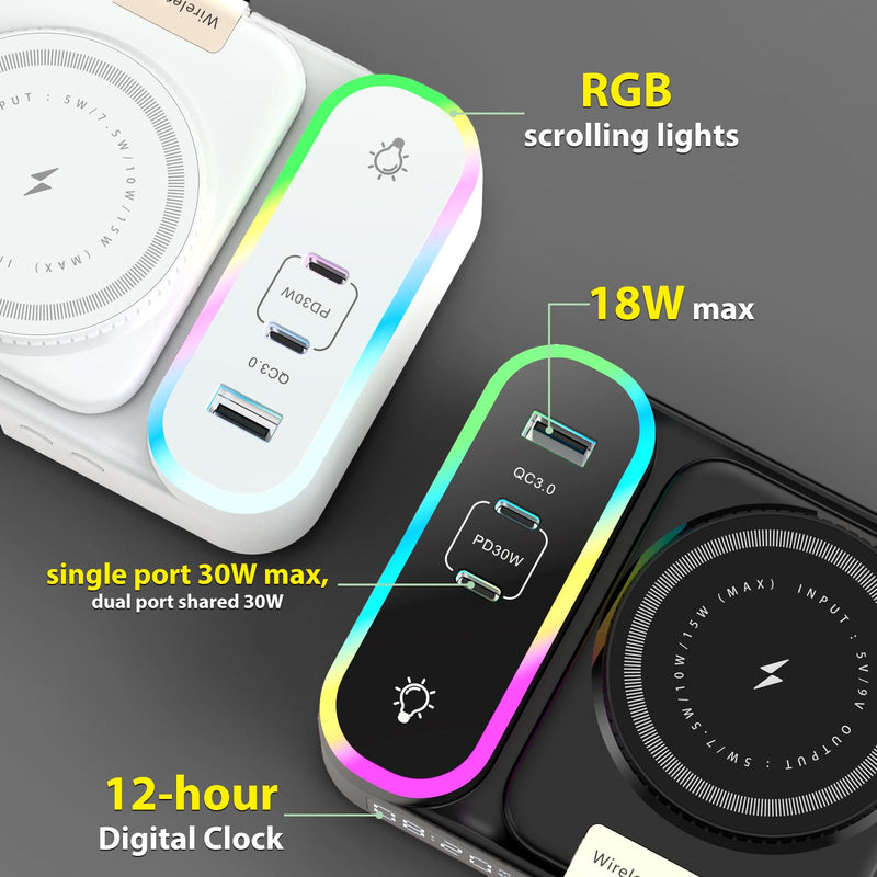 65W 8-in-1 Wireless Charging Station for Apple Samsung Multi-Devices, 3-Ports USB A/C Retractable Charger Stand/Desktop Orgnaizer for iPhone17/16/Galaxy 26/iPad/iWatch AirPods for Home Office, Family White