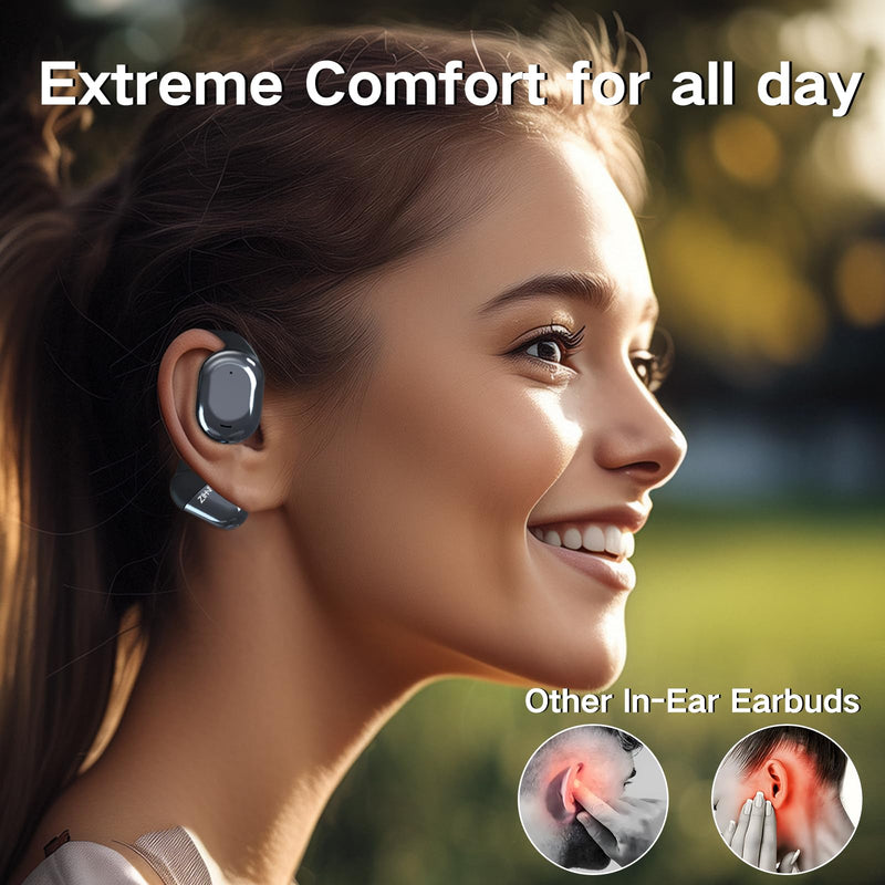 ZIHNIC Open-Ear Wireless Bluetooth Headphones with Mic,28H Battery, IPX5 Waterproof, Comfortable Ear Hooks,Compatible with Any Phone-Black