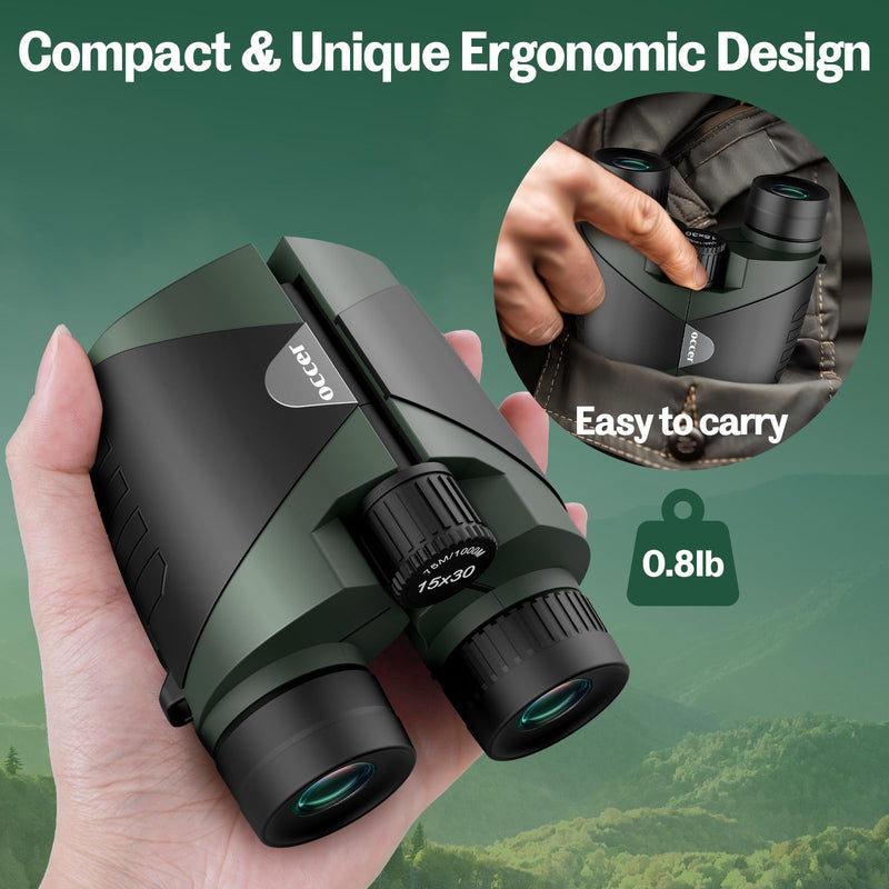 15x30 Compact Binoculars for Adults and Kids - Occer Large View High Powered Binoculars for Bird Watching - Lightweight Easy Focus Binoculars with Low Light Vision for Outdoor Hunting Travel 15x30