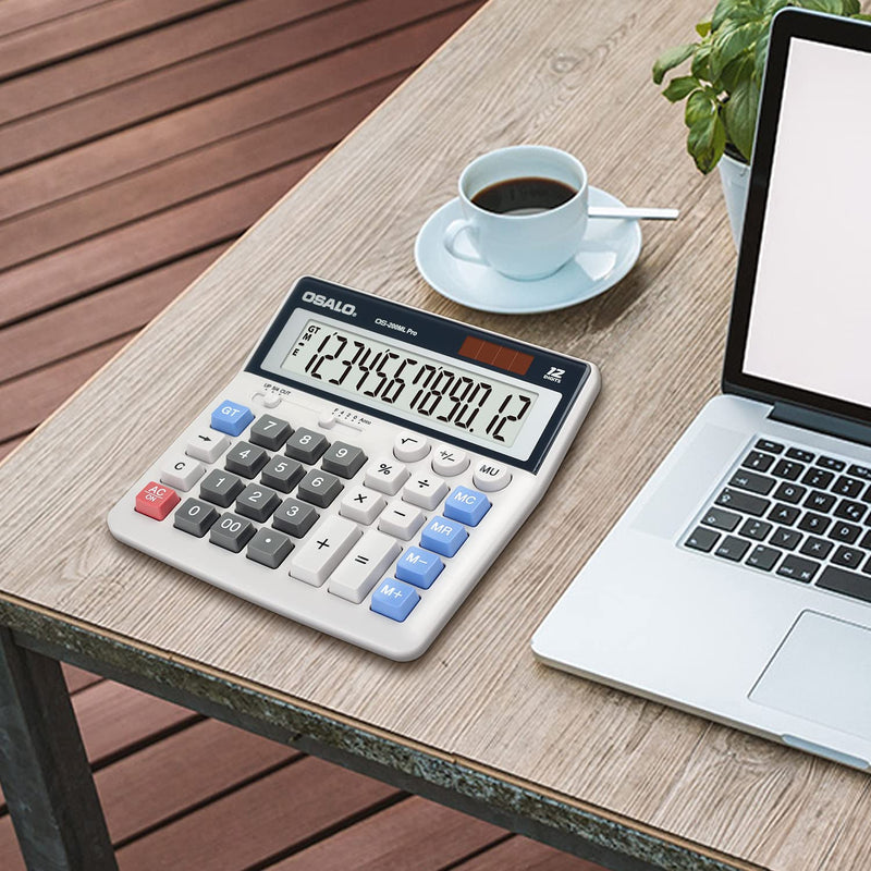 OSALO Desktop Calculator Extra Large Display 12 Digits Big Buttons Solar Accounting Calculator for Office (OS-200ML) OS-200ML Pro