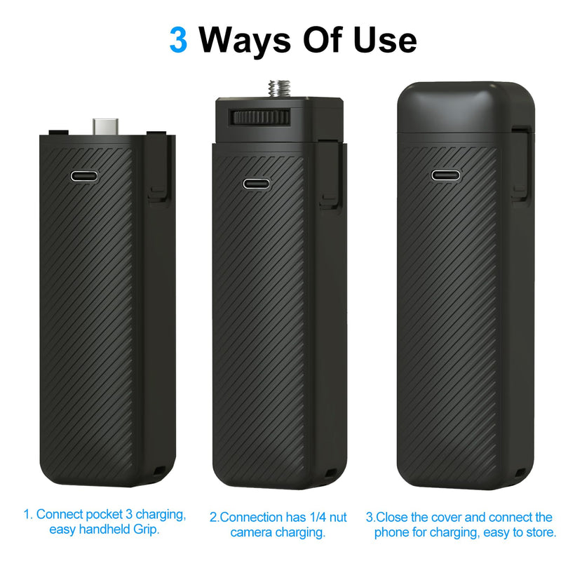 [AUSTRALIA] - Suptig Handle Grip Battery Charger Battery Handle Built-in 5000mAh Battery Compatible for DJI Pocket 3, Xtra Muse Gopro, Insta 360, Akaso, Phone, Digital Camera 