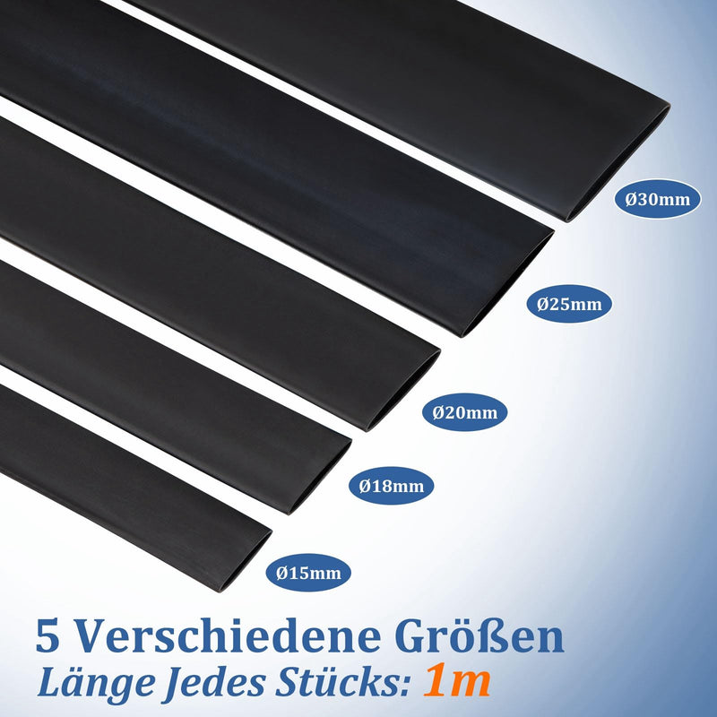 [AUSTRALIA] - HONZUEN Heat Shrink Tube with Adhesive, Heat Shrink Tube Set, Black, Heat Shrink Tubes, Waterproof Polyolefin, Shrinkage Rate 3:1 for Insulating Cables, Soldered Connections (Diameter 30 mm, 25 mm, 20 