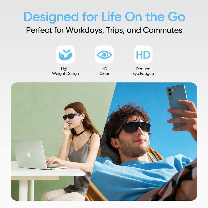 Polarized Bluetooth Smart Sunglasses with Built-in Mic, Open-Ear Audio, IP65 Waterproof & 5-Hour Battery (Black) Black