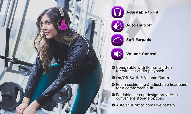 IR630PR Universal IR Wireless Foldable Headphones - Purple Wireless Bluetooth-Enabled Lightweight Portable for iPhone, Car, Kids Wireless Headphones for Universal Car Entertainment System