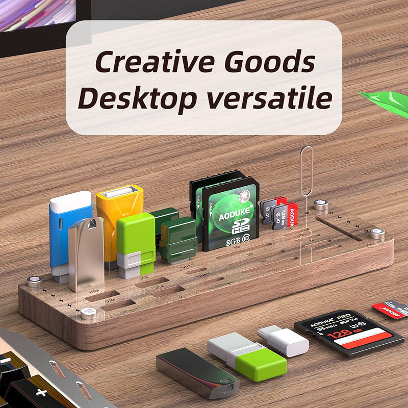 FEIFANZHE Wooden Memory TF SD Card Case Box and USB Drive Stand / SD Card Holder Desk,Micro SD Card Case,Memory Card Case, Mobile Card Taking Needle Carrying Case-01M pure walnut wood