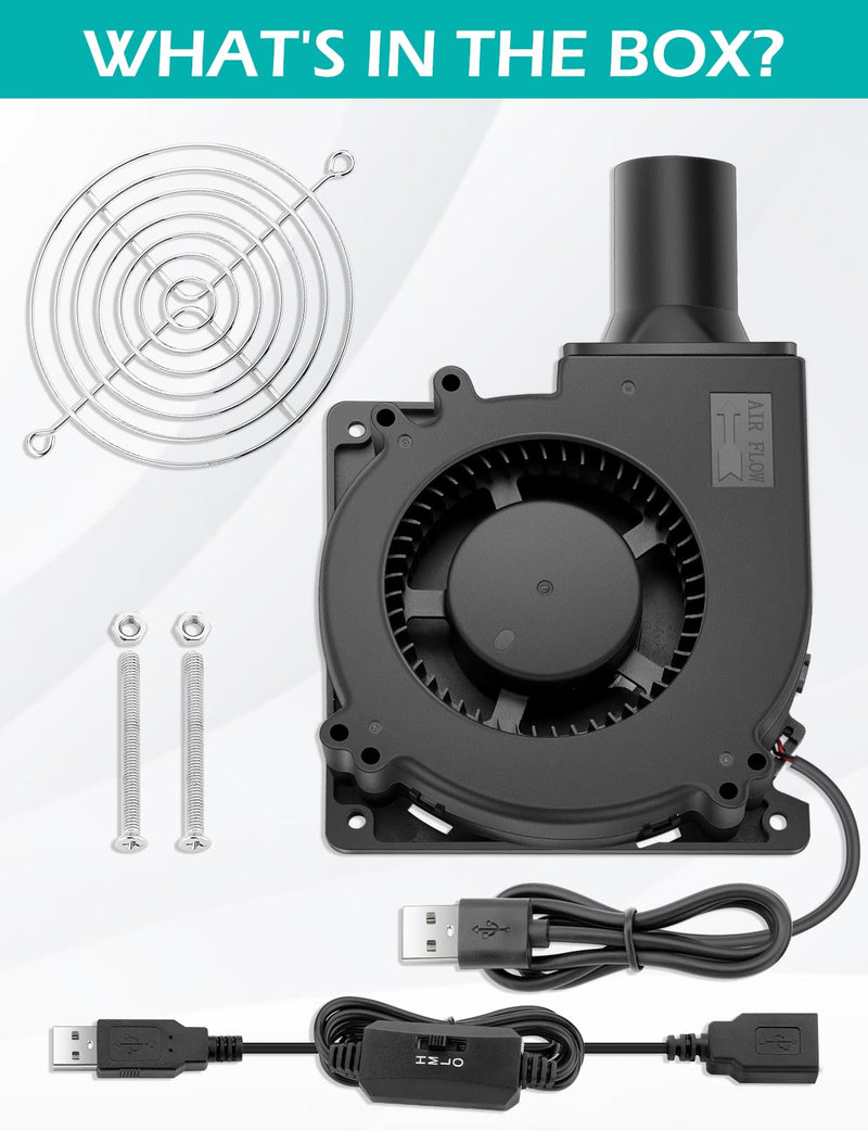 120mm x 32mm USB 5V Brushless Centrifugal Blower Multi-Speed Control Fan with Tube for Small Electric BBQ Grill Air Bellow Inflatable Replacement