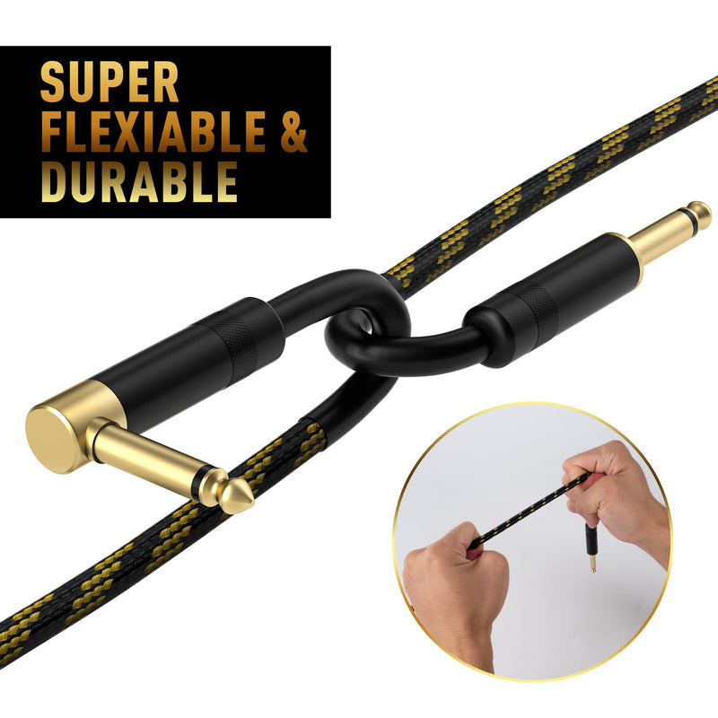 Guitar Cable 4 Feet/2 Pack-Right Angle+Straight to Straight Instrument Cable-Gold Plated Nylon Braided-90 Degree 1/4 Inch TS Electric Bass Guitar Cord Amp Cable 6.35mm Male with 6 Guitar Picks+5 Ties 4FT-2PK Angled to Straight + Straight to Straight