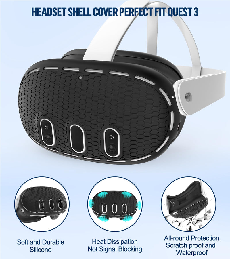 Silicone Cover Set Compatible with Meta/Oculus Quest 3 Accessories,Link Cable 10FT for Meta/Oculus Quest 3S/Quest 3/Quest 2
