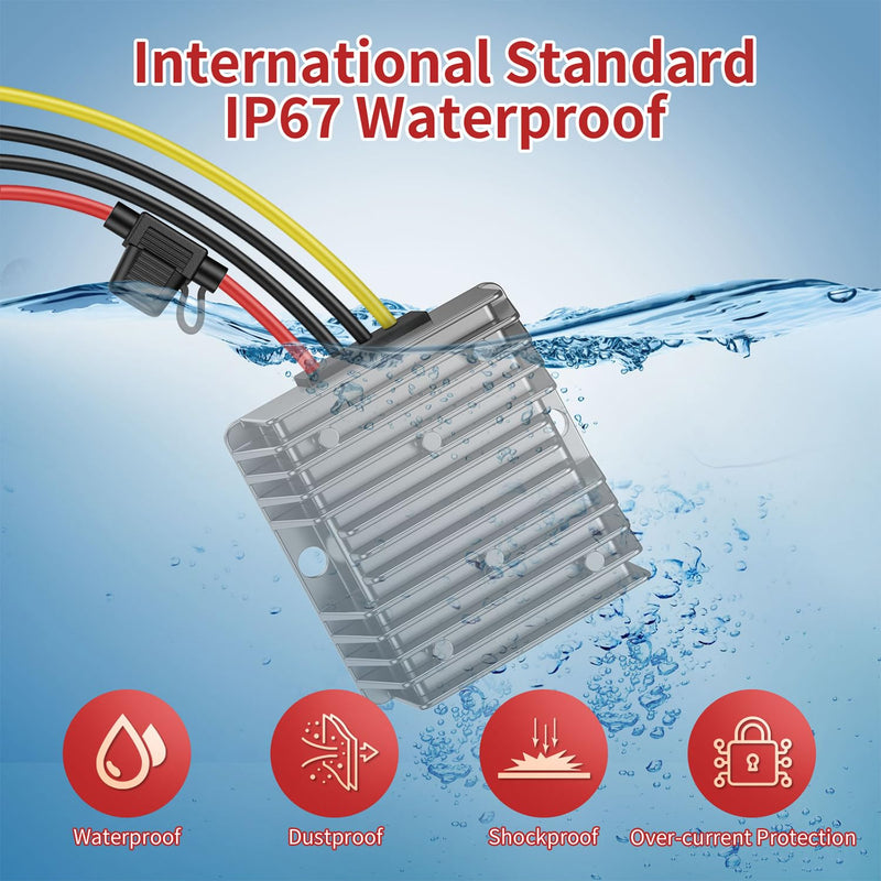 24V to 12V Voltage Converter, DC Converter 24V 12V 20A 240W with Fuse Waterproof, Step Down Converter for Golf Cart LED Light Motor Truck Vehicle Boat Solar System (DC15-40V Wide Input) 24V bis 12V 20A