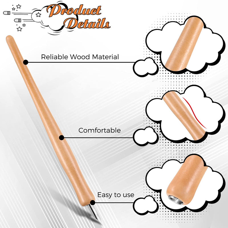 2 Pieces Comic Pen Holders with 12 Pieces Comic Pen Nibs Set, Wooden Comic Pen Nib Holder with Stainless Steel Comic Pen Nib Calligraphy Nibs for Writing, Painting, Signing