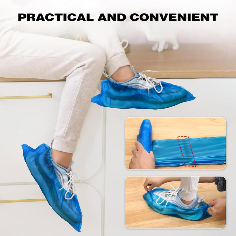 Shoe Covers, Pack of 100 Blue Overshoes, PE Shoe Covers, Universal Size Overshoes, Shoe Covers to Keep Shoes/Floors/Carpets Clean and Tidy