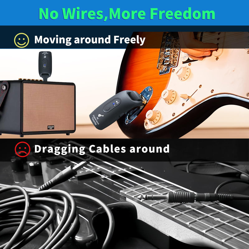 [AUSTRALIA] - A9 Wireless Guitar System - 2.4GHz Guitar Accessories Transmitter Receiver, 24-bit 48KHz Audio, 100ft Range, No Latency, 4-Hour Rechargeable Battery, for Electric Bass (Black(2TX+1RX)) Black 