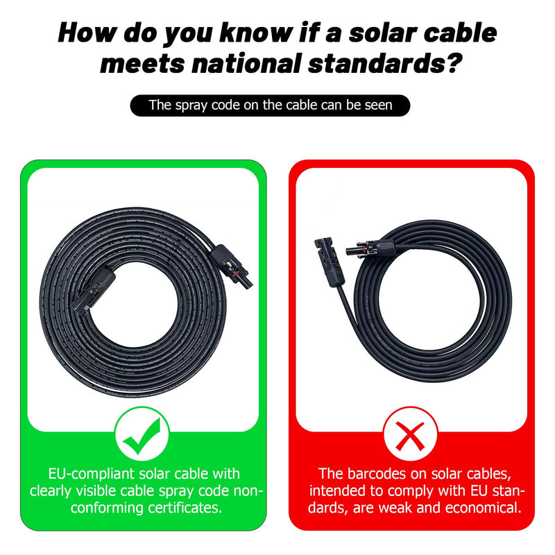 Solar Cable 4 mm² / Extension 5 m - UV-Resistant, TUV, VDE Certified, with Solar Plugs, for Photovoltaic Systems (Red/Black) (4 mm²5 M) 4 mm²/5m