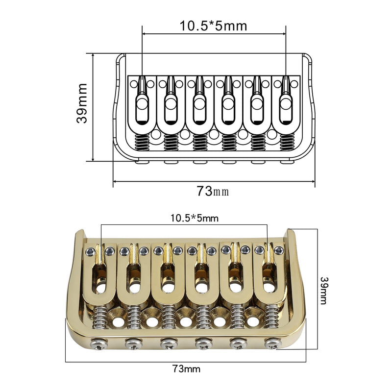 [AUSTRALIA] - 6 String Guitar Fixed Bridge 10.5mm Zinc Alloy Saddle Baseplate Electric Guitar Hardtail Bridge Compatible with Telecaster Tele Strat Style Electric Guitar Replacement Parts Gold 6 string- regular fret 