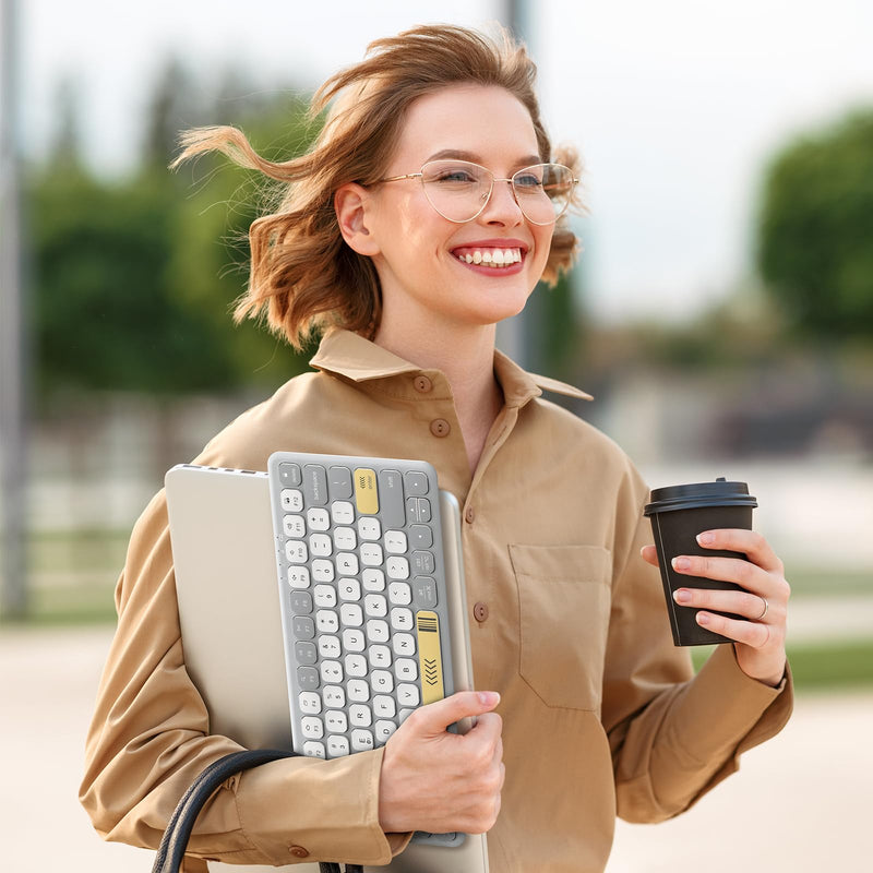 [AUSTRALIA] - iClever Compact Keyboard, BK50 Bluetooth Keyboard for iPad, Colorful iPad Keyboard, Portable and Ultra Slim Design, Sync to 3 Devices, with Large Keycap for iPhone, Laptop, Tablet, Windows 