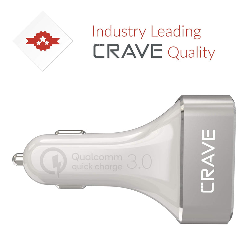 Crave CarHub 54W 4 Port USB Car Charger, Qualcomm Quick Charge 3.0 - White