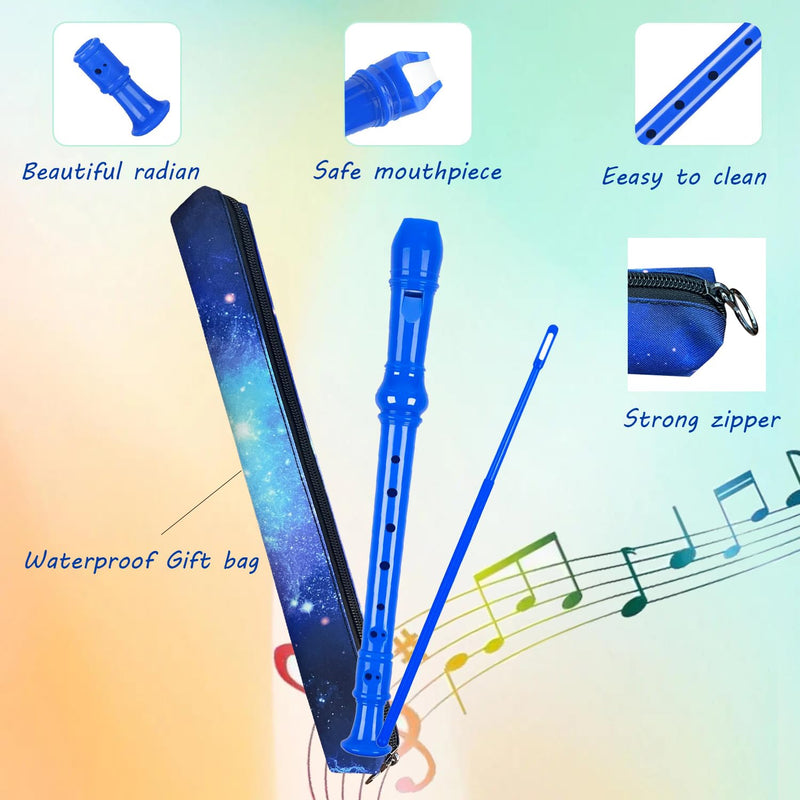 8 Holes Soprano Recorder with Cleaning Rod and Bag, Professional German Style C Key Recorder for Kids Beginners Students(Blue) Blue