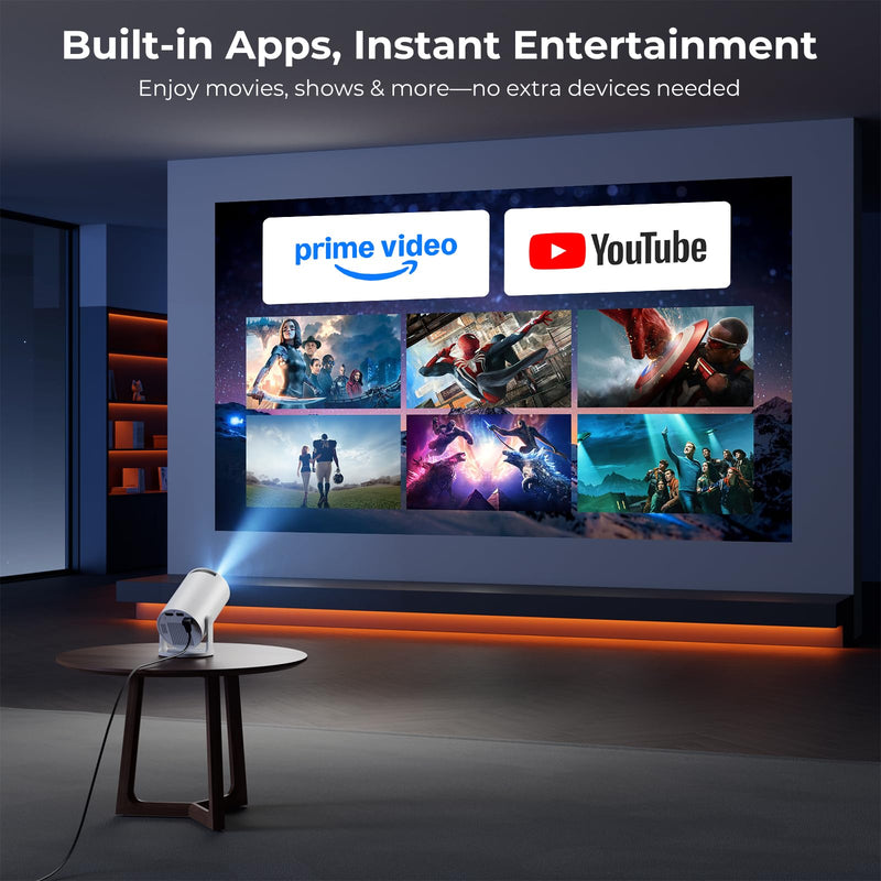 [AUSTRALIA] - [Built-in Apps] CLOKOWE Mini Projector with WiFi and Bluetooth, 2026 Upgraded 1080P Smart Portable Projector with 180° Rotation, Auto Keystone, Compatible with iPhone/Android/Laptop/TV Stick/HDMI/USB white 