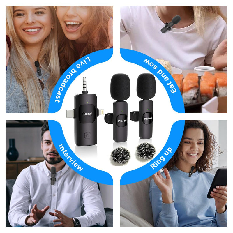 [AUSTRALIA] - Wireless Lavalier Microphone 3in1 mini Lapel Microphones for iPhone iPad Android Camera USB-C with Noise Reduction Recording Clip Mic for Creator Interview TikTok Vlog Live Streaming (Black/3in1) Black/3in1 