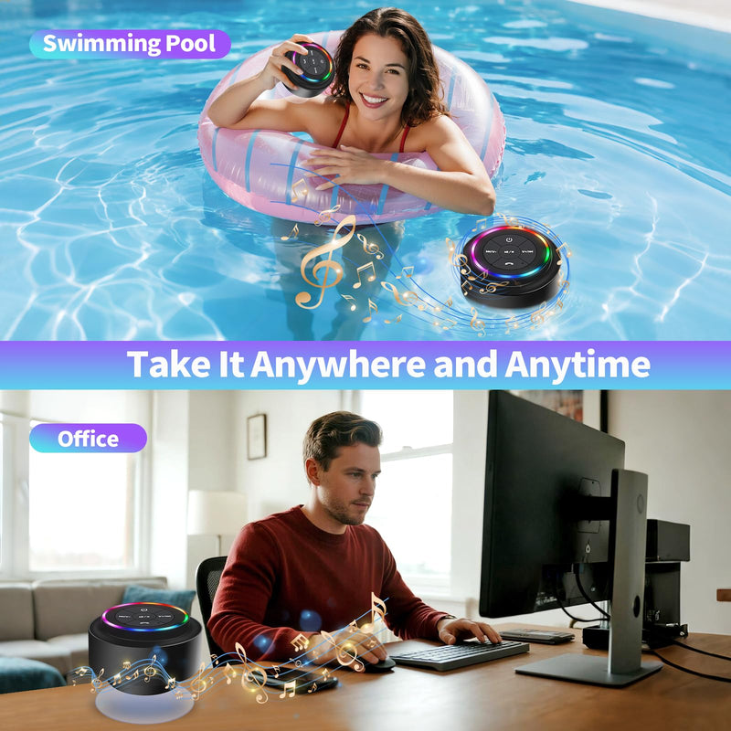 [AUSTRALIA] - Bluetooth Shower Speaker, Portable Bluetooth Speakers with Suction Cup, IP67 Waterproof Speaker with LED Light, Wireless, Floating, for Camping Beach Travel, Gift for Men, Women Multicolor 