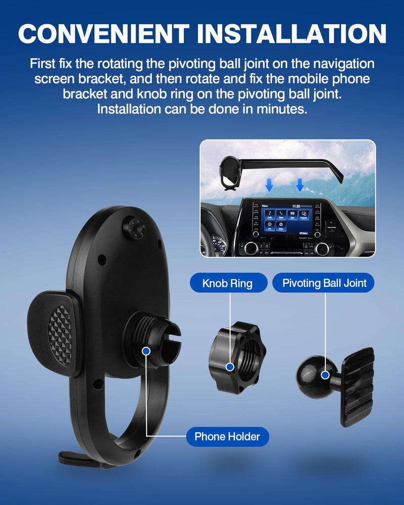Autorder Custom Fit for Car Phone Holder 2020-2025 Toyota Highlander Accessories Phone Mount 8" Screen Cell Phone Automobile Cradles Hands-Free 360 Degree Rotation Toyota Highlander 2020-2025 with 8In 2020+Toyota Highlander 8-inch