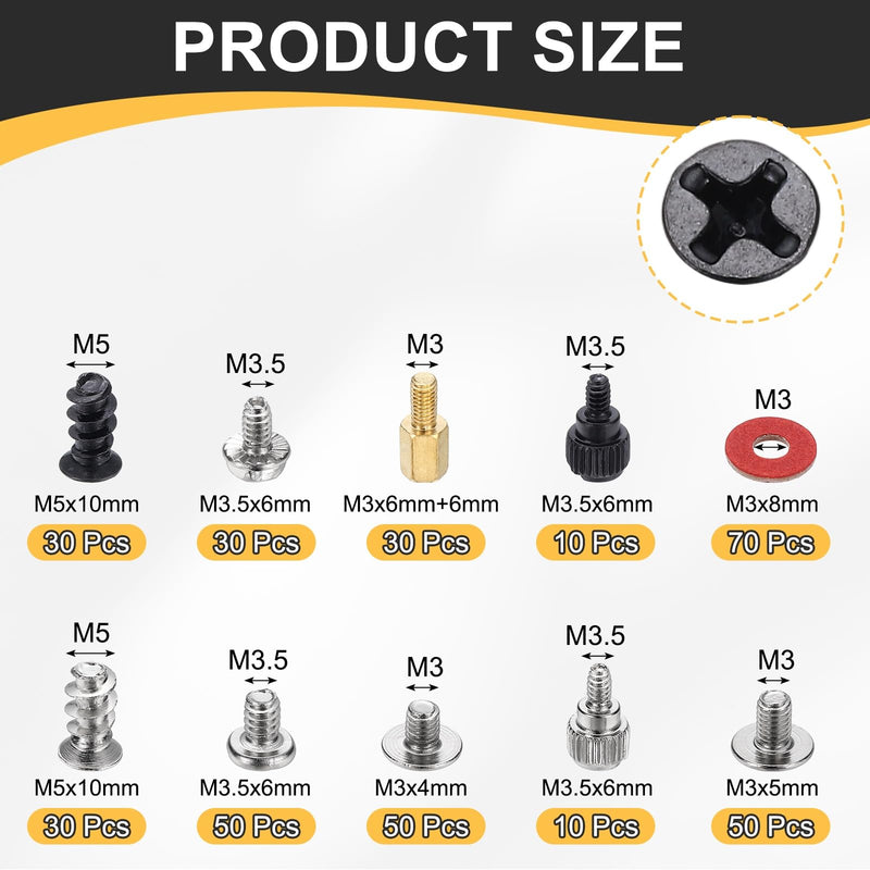 PATIKIL 350Pcs Computer Case Fan Screws Kit, Carbon Steel PC Cooling Fan Mount Screws for DIY Repair Motherboard Radiators PC Case, Black