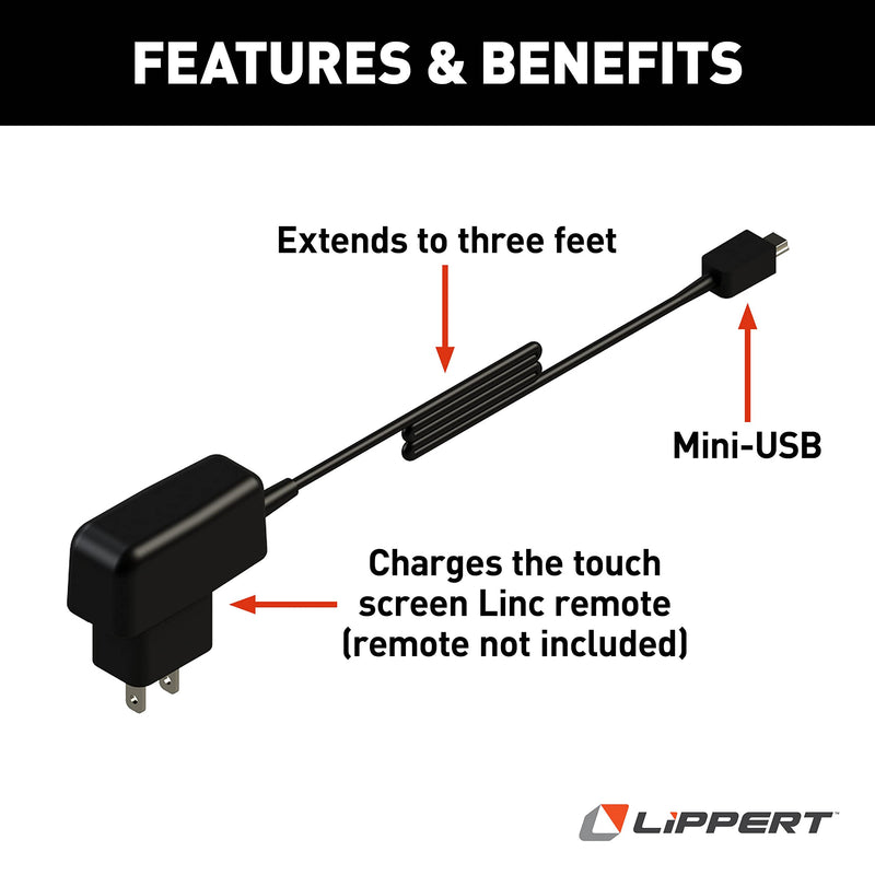 Lippert™ Replacement LCD Mini-USB Charger for Ground Control® 3.0 — Keep Your Automatic Leveling System Running Smoothly - Easy Replacement for the Touchscreen Remote Charger — 267401