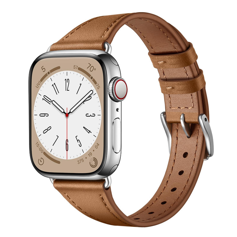 XCCYBTT Slim Leather Bands Compatible with Apple Watch Band 42mm 41mm 40mm 38mm, Genuine Leather Band Strap for iWatch Series 10/9/8/7/6/5/4/3/2/1/SE Women, Black/Rose Gold and Brown/Silver