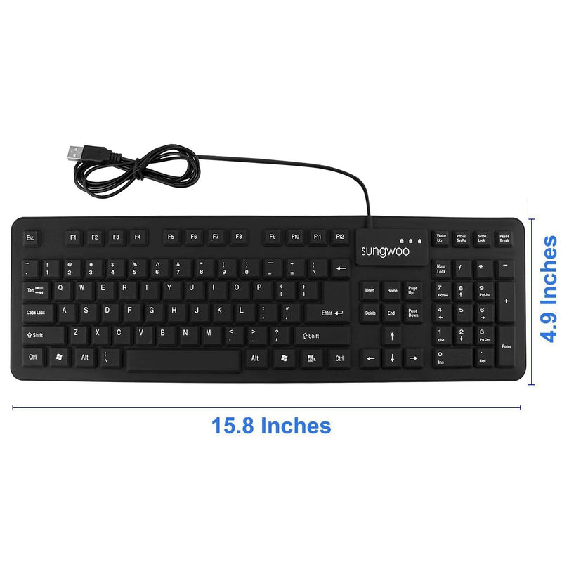 sungwoo Foldable Silicone Keyboard USB Wired Standard Keyboard Waterproof Rollup Keyboard for PC Notebook Laptop, Full Size (Black)