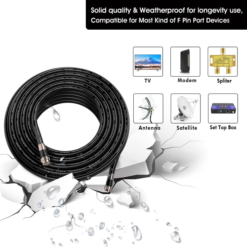 50FT RG6 Coaxial Cable with F Connector, F81 Female Extender Adapter, Low Loss High Speed Coax Cable Cord Extender for HD TV, Dish, Satellite, Antenna, TV Cable (50Feet, Black) 50 FT