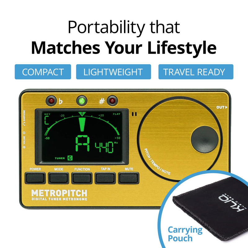 KLIQ MetroPitch - Metronome Tuner for All Instruments - with Guitar, Bass, Violin, Ukulele, and Chromatic Tuning Modes (MetroPitch, Gold)