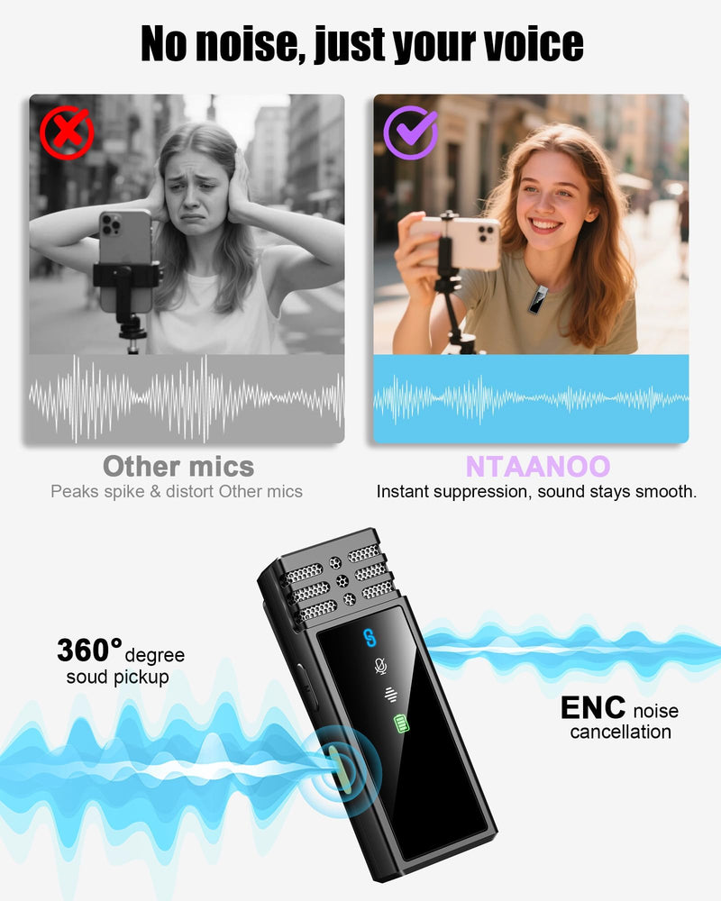 [AUSTRALIA] - Wireless Lavalier Microphone for iPhone 14/13/12/11 Series, Lapel Mic with All-in-One 24H Charging Case, Noise Reduction, Play Clip Mic for Video Recording,YouTube, TikTok, Podcast, Vlog Black Lighting 