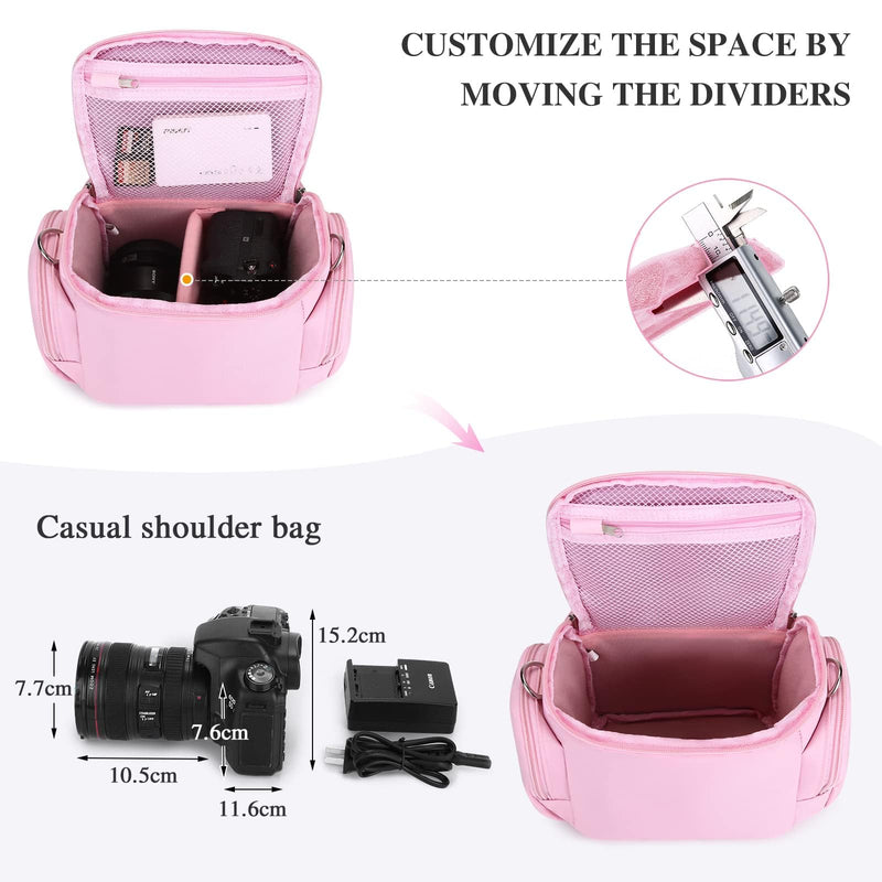 G-raphy Camera Bag SLR DSLR Mirrorless Pink Camera Case Compact Camera Shoulder Bag with Removable Strap Waterproof for Women and Men