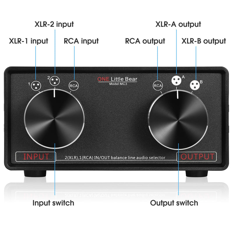 Nobsound Little Bear MC3 3-IN-3-OUT XLR Balanced/RCA Stereo Converter Audio Selector Splitter Box Passive Preamp XLR to RCA Audio Switch (XLR & RCA)