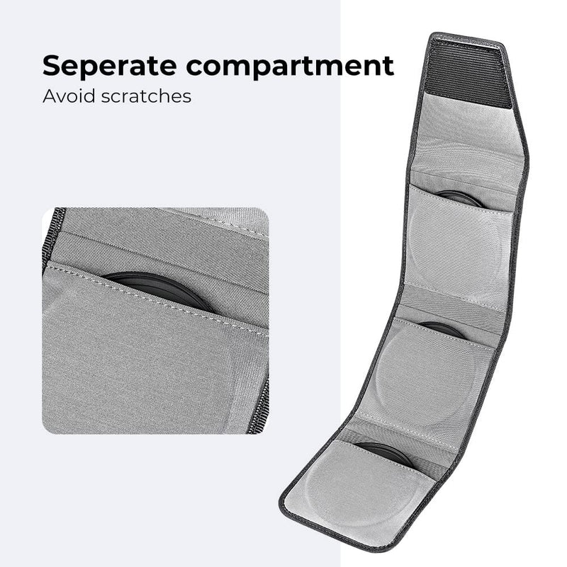 K&F Concept Lens Filter Pouch, Lens Filter Case 3 Pocket Professional Photography Filter Holder Belt Bag Pouch Water-Resistant and Dustproof for Filter Up to 62mm S