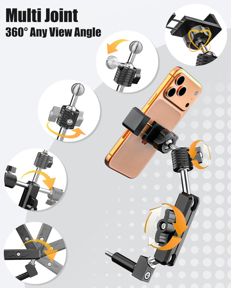 Charchendo Heavy-Duty Metal A-Pillar Grab Handle Phone Mount for Trucks | Secure Bolt-On Installation, Fits All Phones & Thick Cases up to 0.7", 360° Metal Swivel Arm, 2 Hex Keys Included