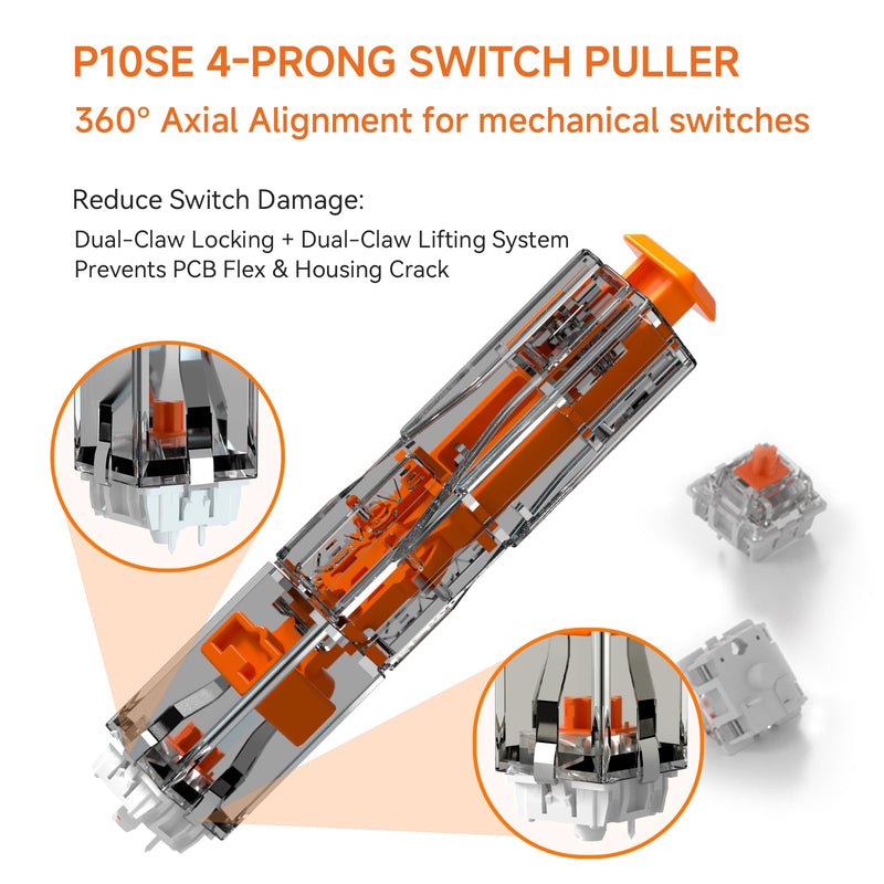 KEMOVE P10SE SwitchPuller for Hot-Swappable Mechanical Gaming Keyboard Black Translucent & Vivid Orange Center