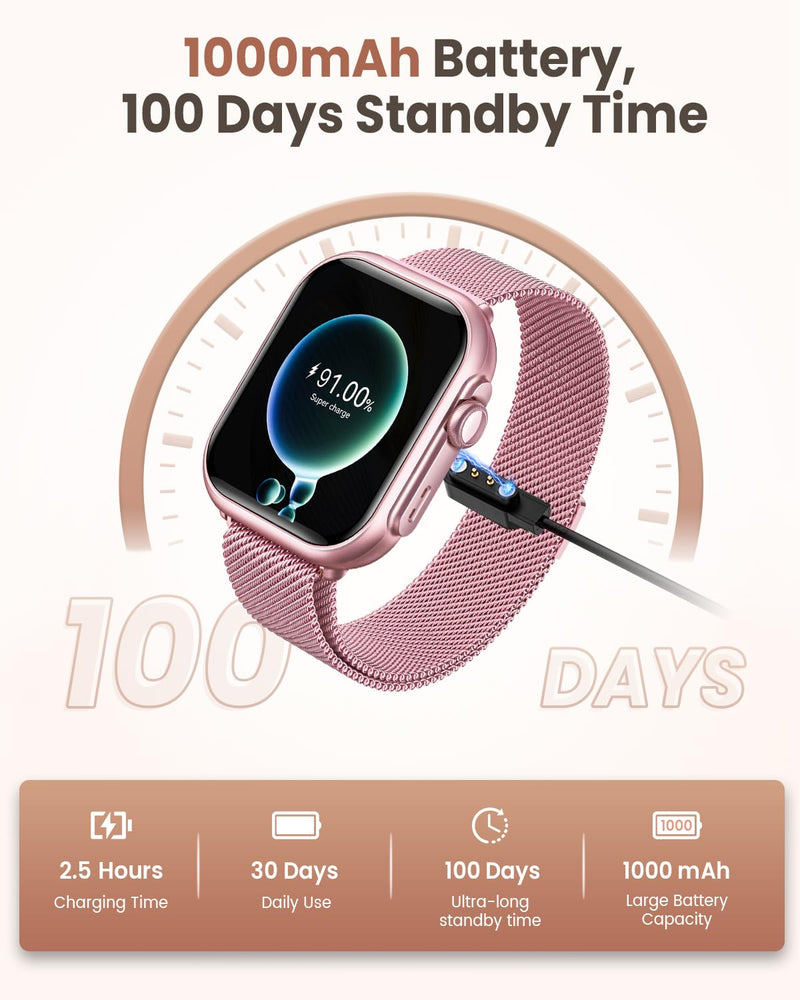 Smart Watches for Women (Android/iPhone), 1.83" HD Smart Watch with Calls/Messages/Notifications, Sleep/Heart Rate/SpO2/Blood Pressure Monitor, 110+ Sports Modes Fitness Tracker Watch, 1000mAh Battery Blush-Pink