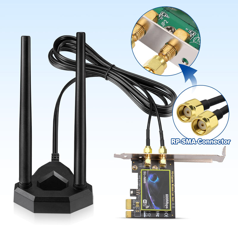 Eightwood Dual Band WiFi Antenna 2.4GHz 5GHz RP-SMA WiFi Antennae | 6.5ft Extension Cable, for PC Desktop Computer PCI PCIe WiFi Bluetooth Card Motherboard Wireless Network Router 8dbi wifi antenna