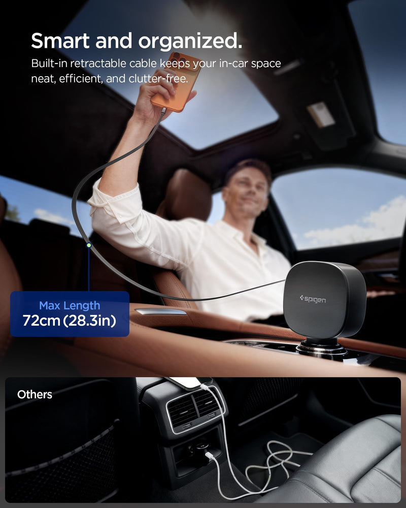 Spigen 3-in-1 60W Retractable USB C Car Charger, Support Fast USB A & C | Quantum Boost Car Adapter Compatible with iPhones, Galaxy with Magnetic Cases, Pixels with Pixelsnap