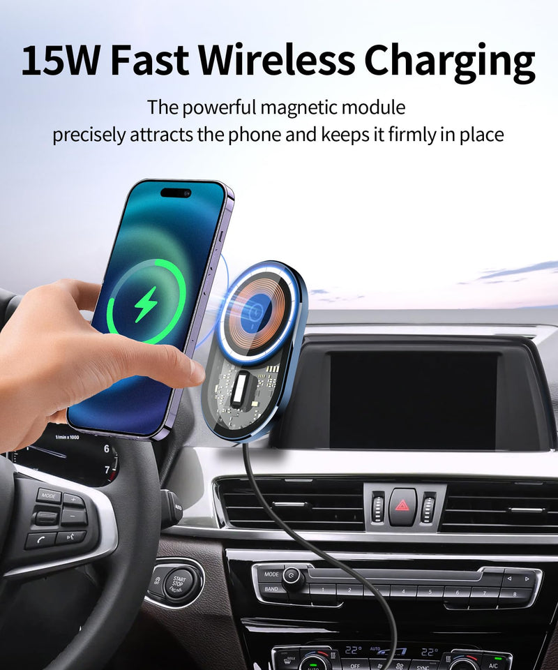 15W Wireless Charger Car Phone Holder for BMW X1 2016-2019, X2 2018-2019 | 6.5" Screen Magsafe Accessories Fast Charging Magnetic Cell Phone Holder Clip Compatible with iPhone Android, 3D Fit Bracket