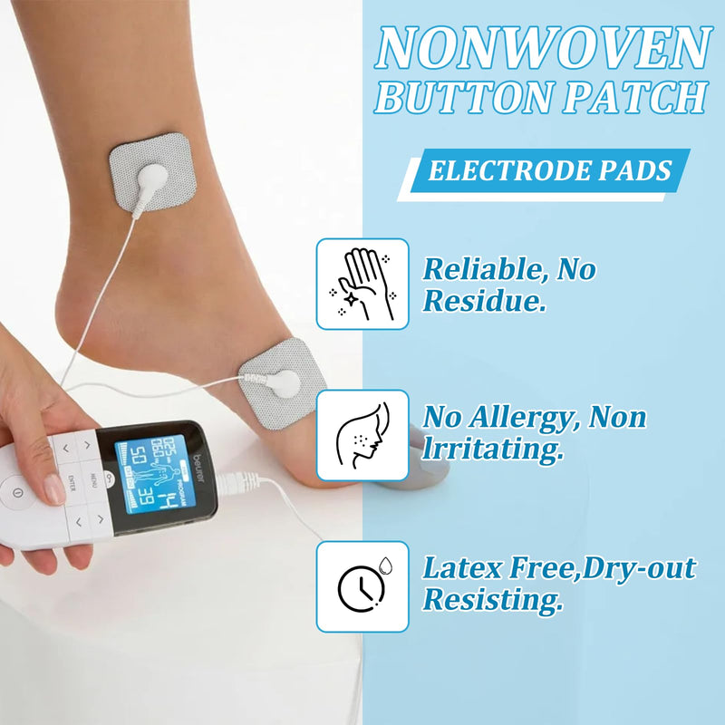Electrode Pads Adhesive Electrodes 5 x 5 cm with 3.5 mm Snap Push Button 8 Compatible with TENS Devices and EMS Trainers Reusable