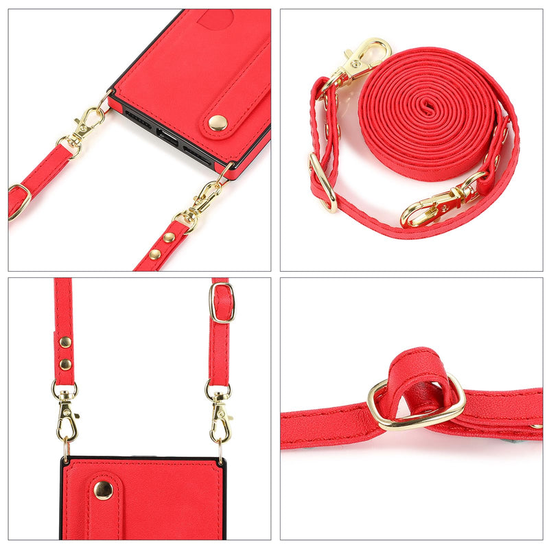 CCSmall for iPhone 15 Pro Max Case with Card Holder for Women, Phone Case Crossbody with Wrist Strap & Removable Adjustable Shoulder Lanyard Cover for iPhone 15 Pro Max KB Red