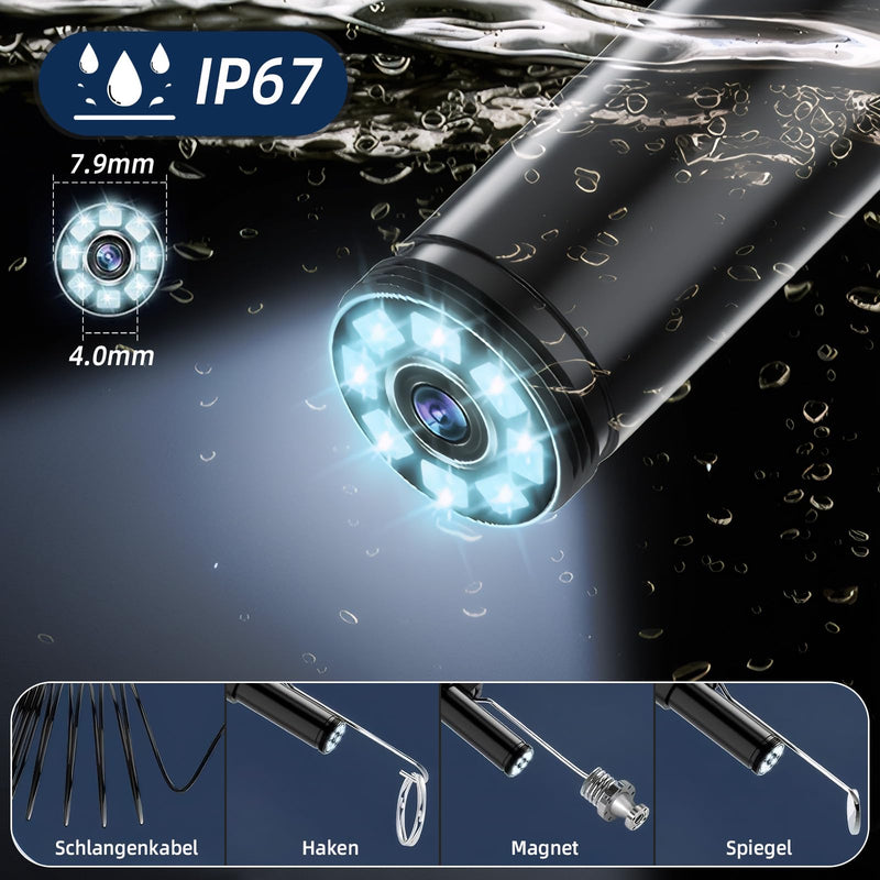 Endoscope Camera Mobile Phone Endoscope Camera with Light, 1920P HD Endoscope Camera, 5 m Inspection Camera with 8 LED Lights, IP67 Waterproof Inspection Camera, No WiFi, Tube Camera for Android, iOS